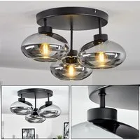 hofstein Deckenleuchte »Pietramelara« Deckenlampe aus Metall/Glas in Schwarz/Rauchfarben, ohne Leuchtmittel, Retro/Vintage Leuchte, 3xE27, Leuchte Schirmen aus Rauchglas