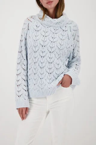monari - Strickpullover mit Ajour-Muster ice blue - Gr. - 40