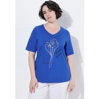 Ulla Popken T-Shirt T-Shirt Blumen Classic V-Ausschnitt Halbarm