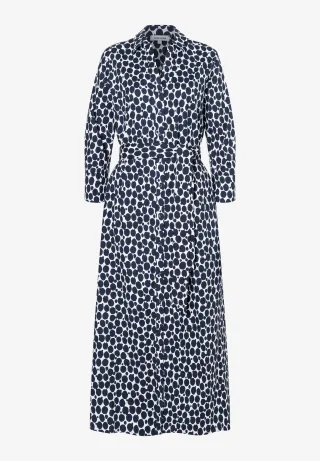 MORE & MORE - langes Hemdblusenkleid mit Tupfenprint blau - Gr. - 38