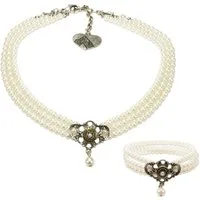 Alpenflüstern Ketten-Set Trachtenschmuck-Set Perlen-Trachtenkette und Trachten-Armband Hedwig (creme-weiß), - Damen-Trachten-Schmuck, Trachtenset Dirndl-Kette und Trachten-Armkette