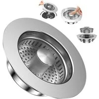 Venkuber Küchensieb Universal Siebkörbchen Abflusssieb Küchenspüle und Edelstahl, Waschbeckenstöpsel, 3-in-1 Pop-Up Edelstahl Abflussstopfen
