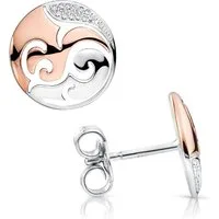 Materia Paar Ohrstecker Rosegold rund Ornament bicolor SO-388, aus Sterlingsilber vergoldet mit Zirkonia