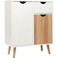 Mondeer Kommode Beistellschrank, Multifunktionale Möbel mit 1 Schublade und 2 Türen, Weiß + Eiche