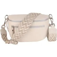 MIRROSI Bauchtasche Damen, Echtleder, Leder, Made in Italy, Umhängetasche, Brusttasche, (Schultertasche für jeden Anlass (1 Tasche & 2 Gurt), Mit zwei Reißverschlüssen, Gr.M 27x14x8cm oder Gr.L 27x20x9cm), Beige Crossbody Bag, gemusterten& verstellba