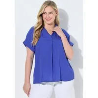 Ulla Popken Tunika Bluse Rücken-Knöpfe Oversized Zierfalte Halbarm