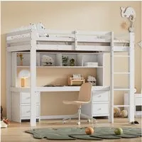 STILVORA Hochbett 90×200 mit Schreibtisch,Kinderbett mit Stauraum & Treppe,ohne matratze (Hohes Geländer, Stabile Treppe 90*200cm) ohne Matratze