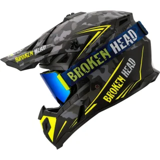 Broken Head Squadron gelb + MX-Brille Magnetic-Regulator Blau Verspiegelt