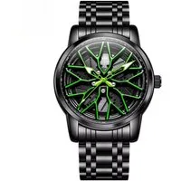 OLEVS Quarzuhr Felgenuhr Olevs Motorsport Herren Armbanduhr im 3D Felgendesign Grün