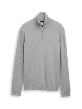 Tom Tailor - Troyer Strickpullover mit Kaschmir-Anteil Knit Grey Melange - Gr. - XXL