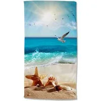 good morning Strandtuch Strandtuch 100x180 cm Frottee Sealife Blumen und Blätter bunt, Frottee (Spar Set, 1-St), 1 x Strandtuch Good Morning 100x180 cm bunt