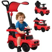 HOMCOM Rutscher mit Lenkrad Hupe Fußstütze Sitzstauraum, (3-in-1 Schiebeauto, 1-tlg., Rutschauto mit Schiebstange), für Kinder von 18 bis 36 Monaten Rot