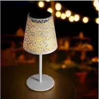 Spetebo LED Dekolicht Metall Tischleuchte weiß im Retro Stil, mit IP44 Spritzwasserschutz, LED fest integriert, warm weiß, Solar betrieben