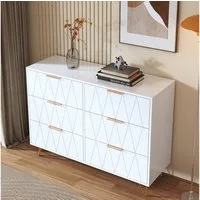 zebery Kommode mit 6 Schubladen Sideboard Schubladenschrank (Holz Schrank), modern Schubladenkommode,Weiß,Rautenmuster