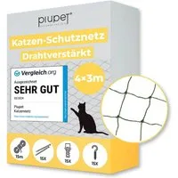 Piupet Tiersicherheitsnetz Katzennetz Drahtverstärkt I Befestigungsset inkl. I Balkon & Fenster