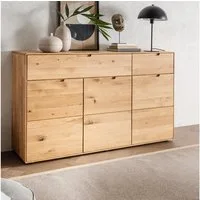 Lomadox Kommode WISLA-69, Massiv Wildeiche geölt, 149 cm, Griffeinfräsung, Softclose, montiert
