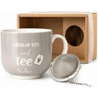 BOLTZE Teeglas Boltze Teebecher mit Sieb - Abwarten und Tee trinken