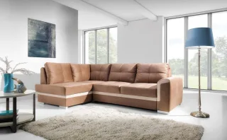 Ecksofa Schlafsofa VERONIK MINI Hellbraun / Beige Ottomane Links