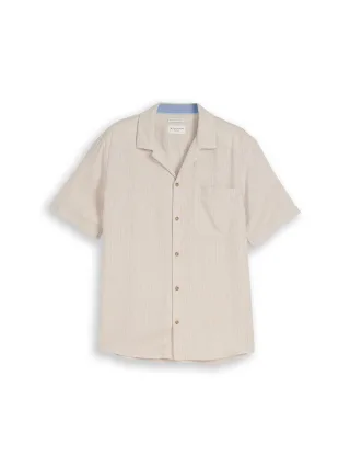 Tom Tailor - Regular Fit Resort Hemd mit Leinenanteil cashew beige stripe - Gr. - M
