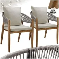 tectake Gartenstuhl Balkonstuhl, Belastbarkeit 120 kg, wetterfest, höhenverstellbar (Terrassenstuhl Manacor für Außen in Akazienholz Grau/Beige, 2 St), 60 x 58 x 76,5 cm, wasserabweisende, abnehmbare Polyesterbezüge