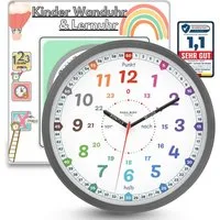 Bada Bing Wanduhr Lernuhr für Kinder 25cm Ø Uhr zum Lernen der Uhrzeit Kinderuhr (Lautlos ohne Ticken, inkl. Lernblatt)