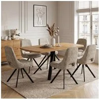 Jiexi Esstisch Ausziehbare Essgruppe, Holzoptik mit [Esstisch + 6 Lightcoffee Stühle]