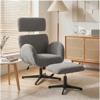 HOMCOM Relaxsessel Drehbarer Loungesessel mit Samtoptik mit Struktur (Set, 2-St., bestehend aus Sessel und Hocker), 360° drehbar, höhenverstellbar, Wippfunktion