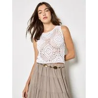 Apricot Spitzentop Diamant-Crop-Top mit Häkeldetails