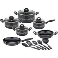 GSW Topf-Set Milano, inkl. 5-teiliges Küchenhelfer-Set, Aluminium, Kunststoff (Set, 15-tlg., je 1 Kochtopf 16/20/24cm, 1 Stielkasserolle 16cm, je 1 Pfanne 24/28cm), Kochtopf-Set mit Antihaft-Versiegelung, Induktion