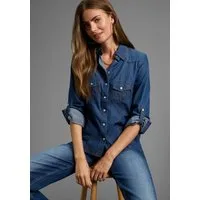 Arizona Jeansbluse mit Druckknöpfen in Perlmuttoptik und Krempelärmeln