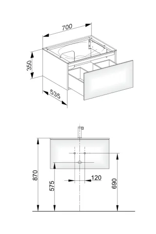 Keuco Waschtischunterschrank Edition 11 31341, 1 Front-Auszug, B: 700, H: 350, T: 535 mm 31341110000