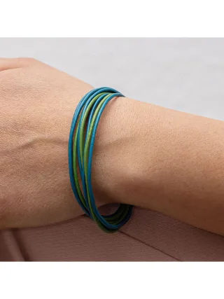 Zeeme Stainless Steel Armband Leder 9-reihig türkis mit Magnetverschluß aus Stahl 19cm lang