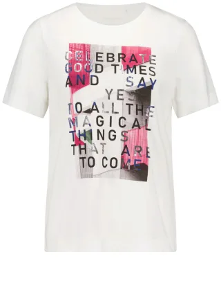 GERRY WEBER Collection - T-Shirt aus Baumwolle mit Wording-Frontprint beige/weiß - Gr. - 36