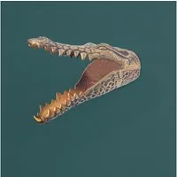FINEBUY Wanddekoobjekt FB112887 Krokodil Aluminium 31 cm Wandfigur goldfarben modern (Extravagante Wandkunst mit Statement), Hochwertige Handarbeit aus Aluminium