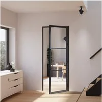 inova wohnen Zimmertür Loft-Glastür mit Stahlrahmen, Komplettset, 3-Felder, Klarglas, 709x1972 mm, Türzarge und Stabgriff in Schwarz, DIN rechts