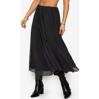 SASSYCLASSY Midirock Langer Chiffon Rock für Damen Eleganter blickdichter Rock mit elastischem Bund Schwarz
