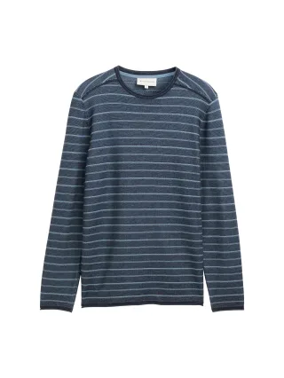 Tom Tailor - Strickpullover mit Rundhalsausschnitt denim blue navy stripe - Gr. - XXXL