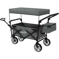 Hauki Bollerwagen Handwagen Transportwagen faltbar klappbar mit Bremse Dach und Tasche, Gerätewagen Grau für Kinder Strand Picknick Camping Garten bis 120 kg