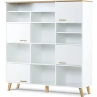 KONSIMO® Bücherregal FRISK Standregal Regalsystem Aktenregal, 8 Einlegeböden, 4 Türen, Skandinavischer Stil