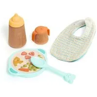 DJECO Puppen Accessoires-Set Puppen Lunch-Set aus Holz und Kunststoff mit Teller, Flasche uvm.