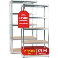 Stagecaptain Schwerlastregal Lagerregal - 5 variabel montierbare Böden - auch als Werkbank umbaubar, 2er Spar-Set 2-tlg., Tragkraft pro Boden: 175 kg, gesamt 875 kg