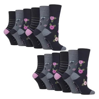 12 Paar Damen Baumwollsocken | Gemusterte weiche, nicht einschnürende Alltagssocken