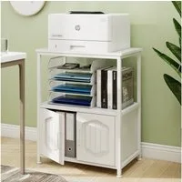 PUNCIA Druckertisch mit Stauraum & dekorativen Türen, Druckerschrank, Küchenschrank (1-St), Druckerständer 3 Ebenen, Büroschrank 60 x 40 x 75 cm