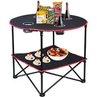 YI Campingtisch Camping Tisch Klapptisch,4 Getränkehaltern Und Tragetaschengriff