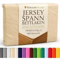 Strauss Home Spannbettlaken Premium 160 g/m² Gekämmte Baumwolle Jersey in Hotelqualität, Gummizug: Rundumgummi, OEKO-TEX®-zertifiziert - Hotelqualität – Formstabil & Langlebig