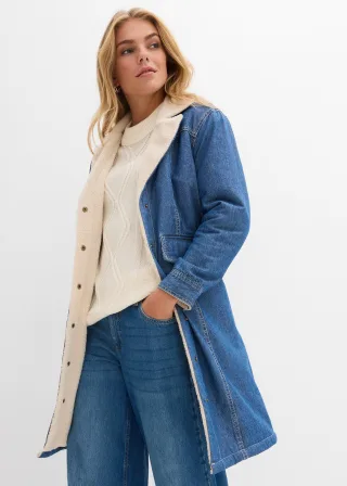 bonprix Denim-Wintermantel warm gefüttert mit Teddy, blau, Gr.36, Denim-Wintermantel, warm gefüttert mit Teddy, aus 100% Baumwolle