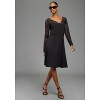 Laura Scott Spitzenkleid mit elastischer Taille aus Viskose-Jersey, figurbetonte Passform mit schwingendem Rock