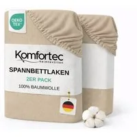Komfortec Spannbettlaken Jersey Spannbettuch, 90x200, 140x200, 160x200, 180x200 oder 200x200 cm, 100% Baumwolle (135 g/m), Gummizug: Rundum, (2 Stück), OEKO-TEX® Standard 100 Zertifisiert, für Matratzen bis 25 cm Höhe