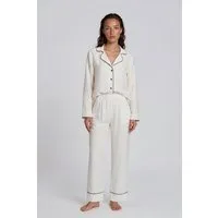 Mademoiselle Sommeil Pyjama Schlafanzug in weiß aus Viskose-Nylon mit Kontrastpaspeln (2 tlg) Langarm Oberteil & weite Hose, elegante Loungewear