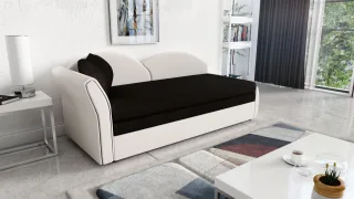 Sofa Schlafsofa inklusive Bettkasten ALINA / R- Stoff Alova Weiß / Schwarz